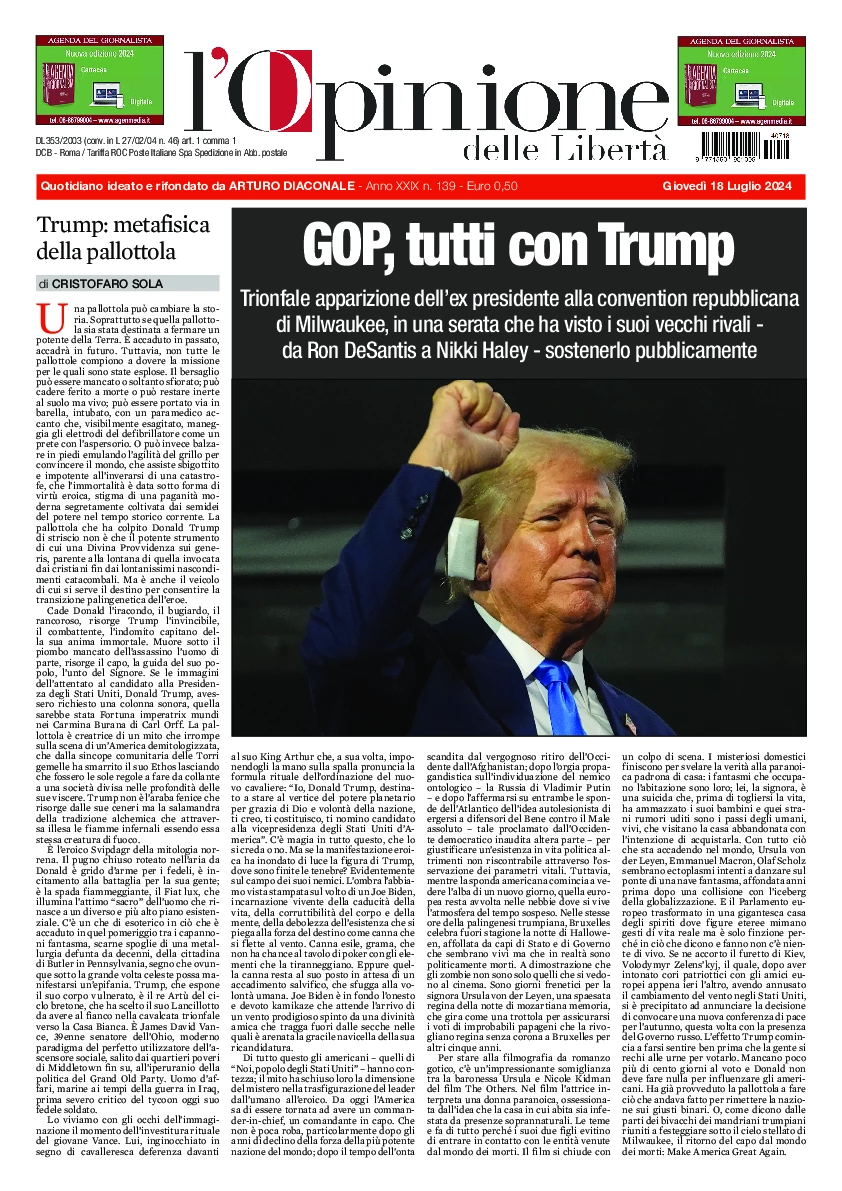 Prima-pagina-opinione della liberta-edizione-di-oggi-2024-07-18